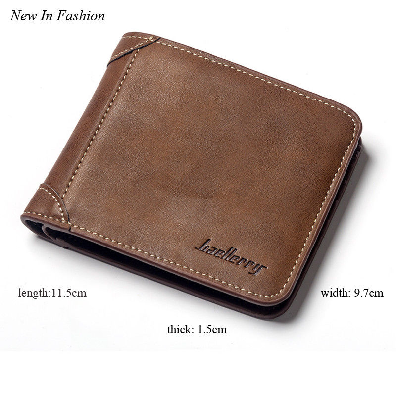 Men's classic wallet PU leather solid color three fold without zipper clutch card