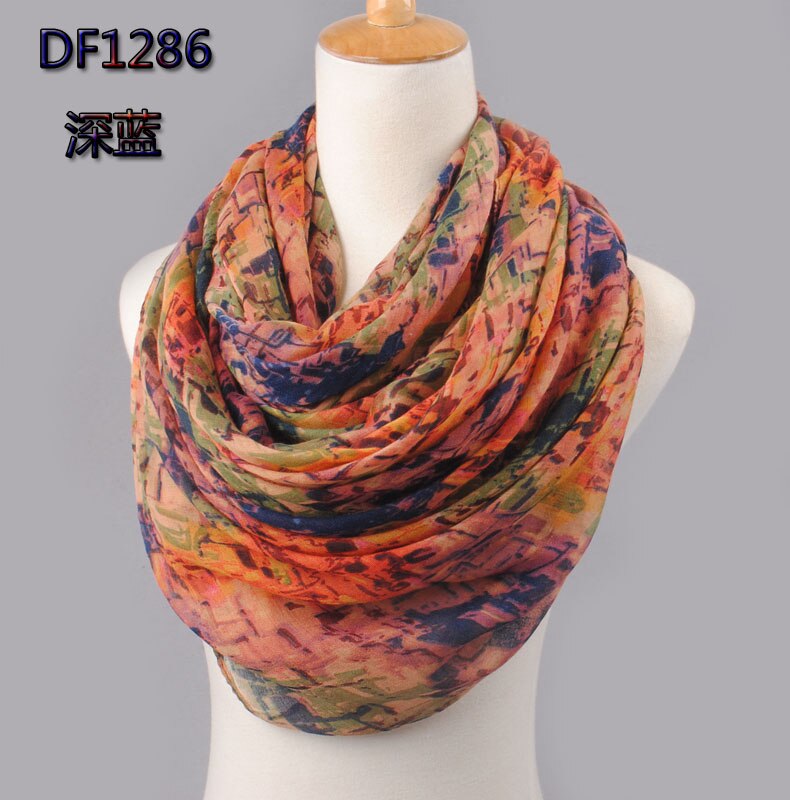 Specielt tryk voksen tyndt lang bomulds tørklæde kvinders efterår og vinter bali garn overdimensioneret strandhåndklæde  df1286: Mørkeblå