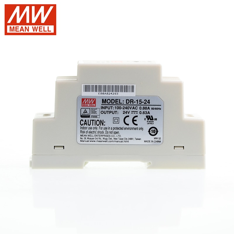 Original DR-15 15W de alimentación carril DIN 110 V/220 V AC a 5V 12V 15V 24V DC Meanwell Industrial carril Din transformador