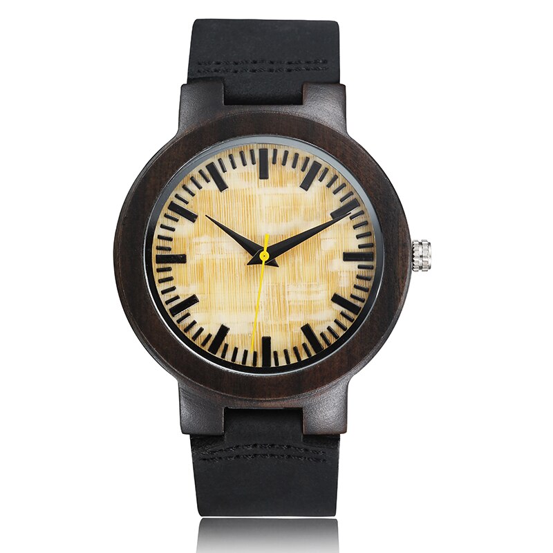 Houten horloge uniek geelgroene wijzerplaat polshorloge kwarts leren houten horloge heren dames romeinse cijfers casual klok