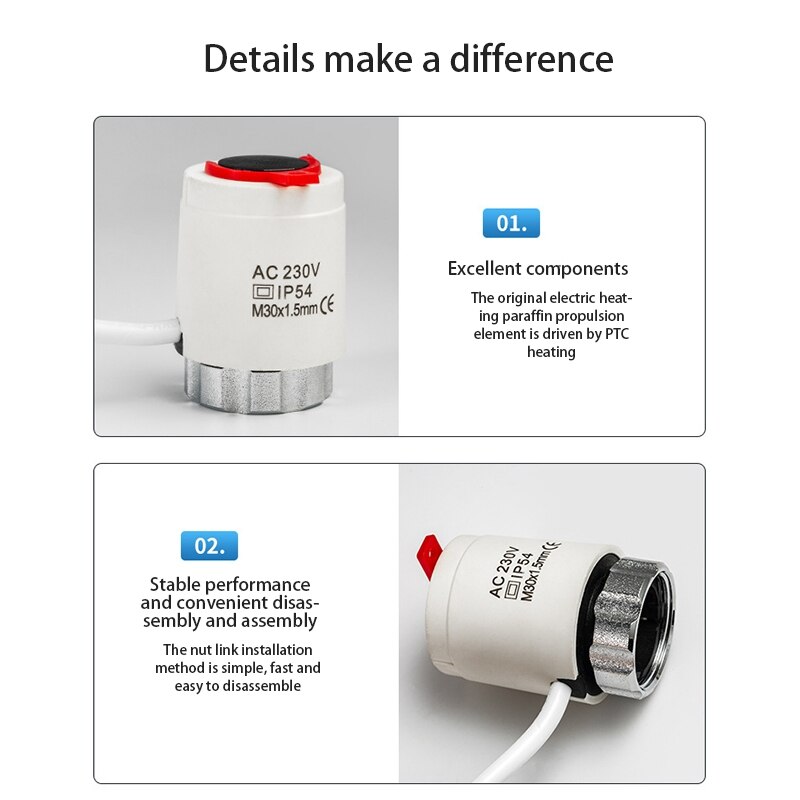 230V Electric Thermal Actuator Radiator for Manifold Underfloor Heating NC Valve
