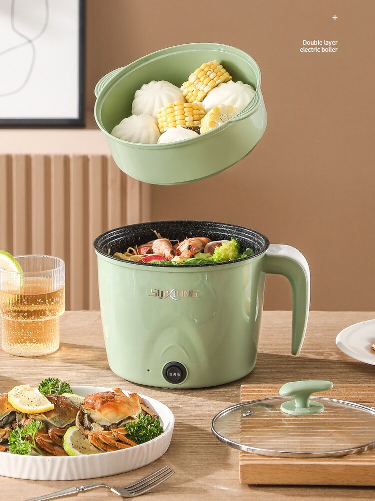 Electric Cooker 1.8L Electric Multicooker 220V Household Pot for 1-2 People Rice Cooker Single/Double Layer Non-stick Pan