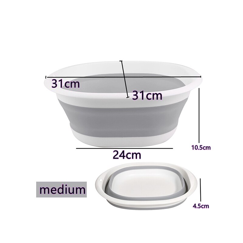 Plastic Folding Basins Portable Wash Basins Folding Laundry Tub Bathroom Kitchen Accessori Travel Folding Wash Basin Three Model: grey  medium