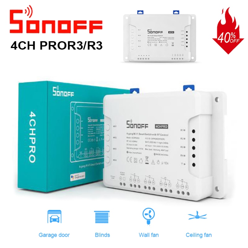 Sonoff 4CH R3/Pro R3 Wifi Lichtschakelaar Afstandsbediening 433 Mhz Rf Smart Home Controller 4 Kanaals Intelligente Draadloze schakelaar Module