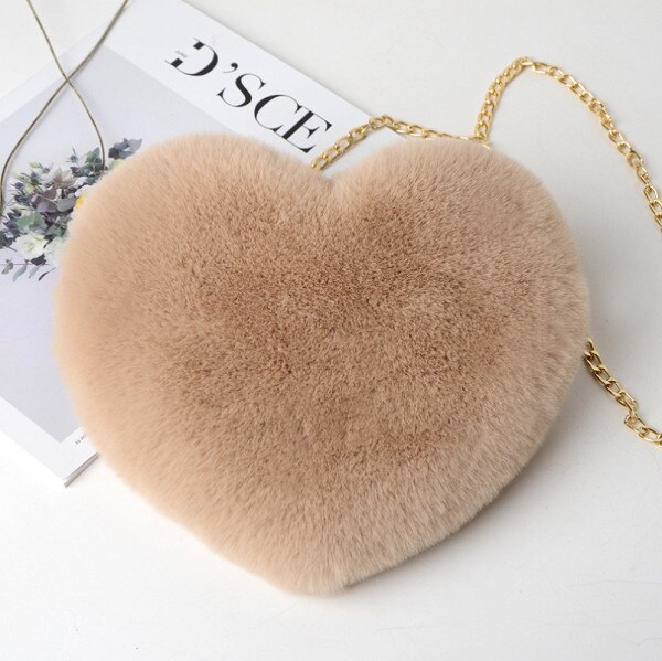 Women Heart Shaped Bag Female Chain Messenger Bag Plush Love Shoulder Crossbody Bag Valentine's Day