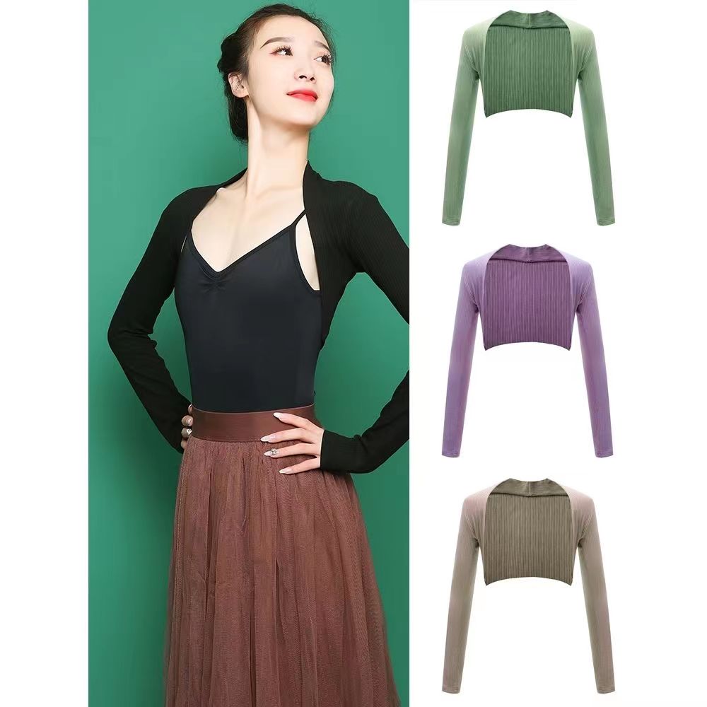 Ballet Tops Long Sleeve Dance Shawl Athletics Practise Training Wrap Coat Woman Shirt Black Adults Dance Costumes