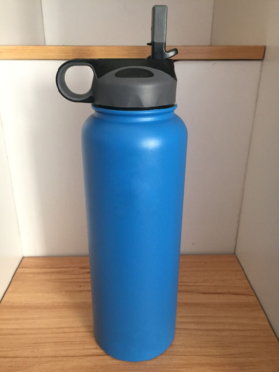Neue Glaskolben Isolierte Edelstahl Wasser Flasche Breiten Mund Becher Reise Becher Kaffee Kühler mit Stroh Deckel 32/40 unzen vakuum fask: 40oz / Blau
