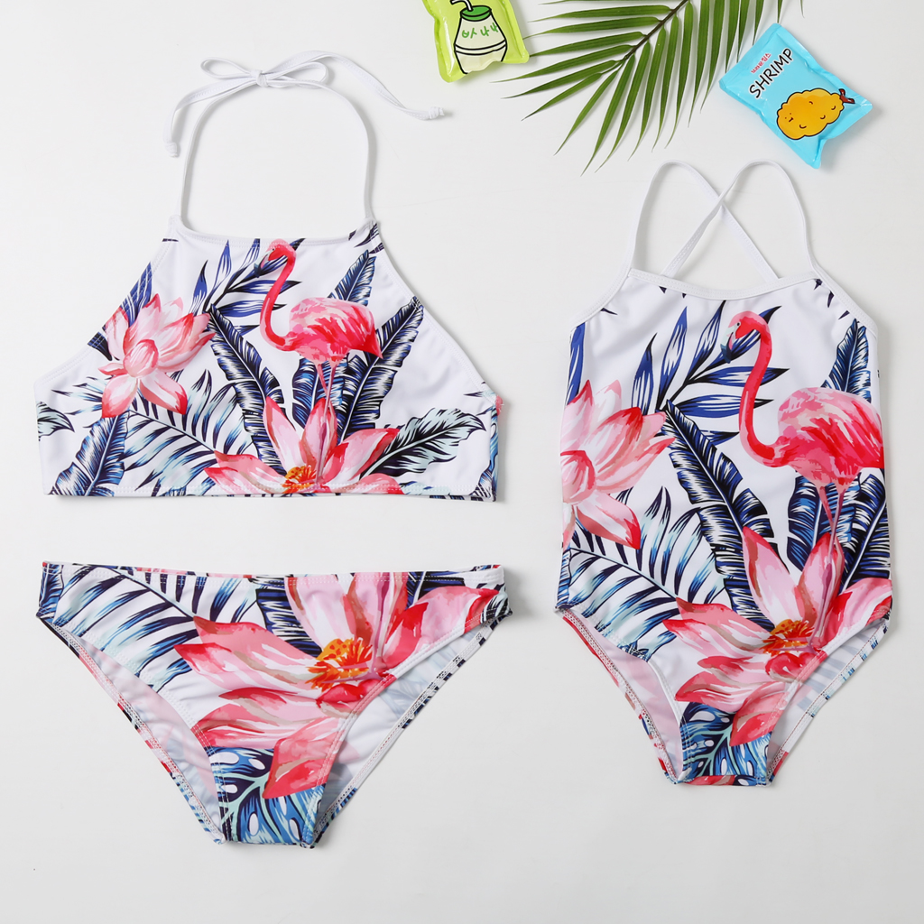 Strandkläder mamma och jag bikini flamingo baddräkt grimma tjej och kvinnor bikini set familjematch badkläder