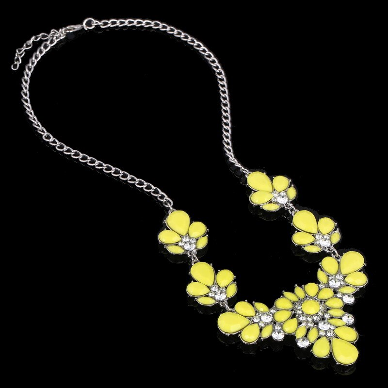 Crystal Kettingen Kleurrijke Crystal Gem Bloem Kraal Zilveren Hanger Statement Ketting Choker Kraag Ketting Voor Vrouwen: XL1117AA