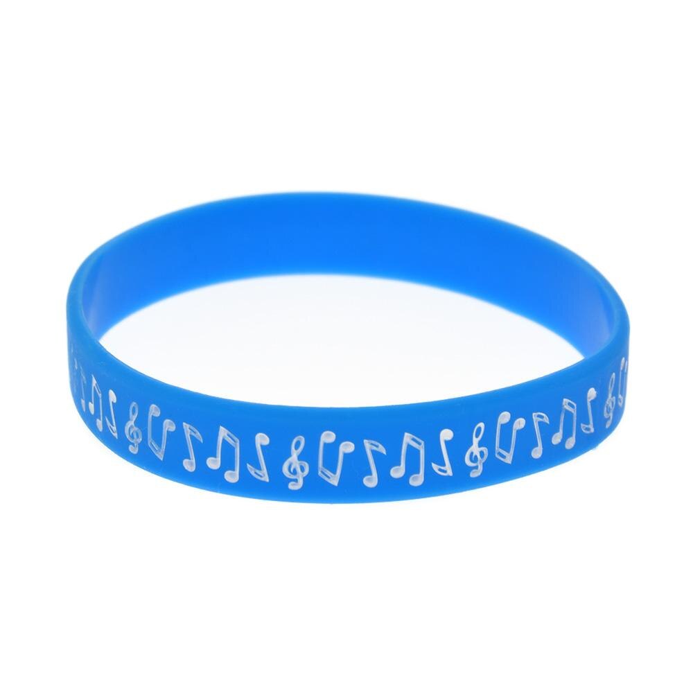 1PC Music Note Silicone Wristband Debossed and Filled in Color: Blue