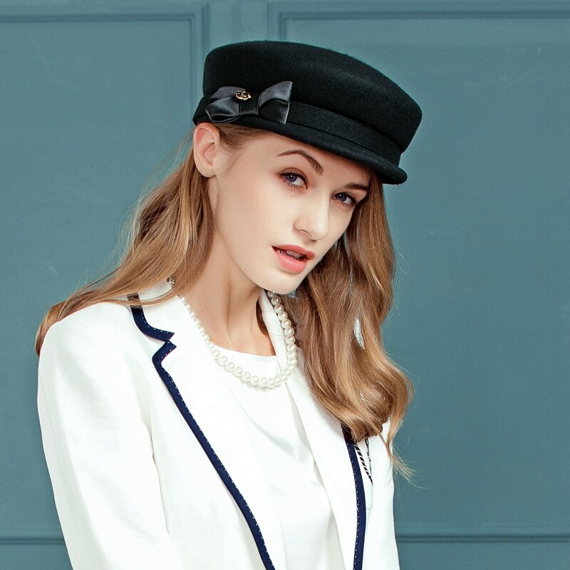 Winter All-match Wool Hat and Black Army Cap Female Leisure Hat Lady Wool Beret Cap B-7445