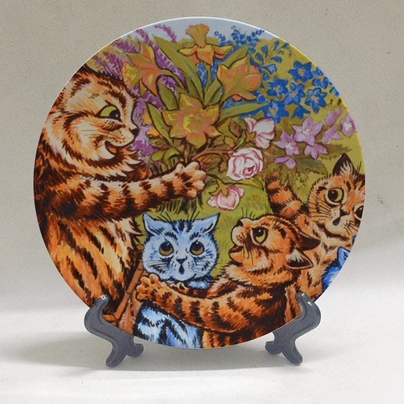 Louis Wain Art Plate Wall Dish Anthropomorphic Cats Kaleidoscope Cats Wall Decorative Plate Hanging Plate Background Decoration: F
