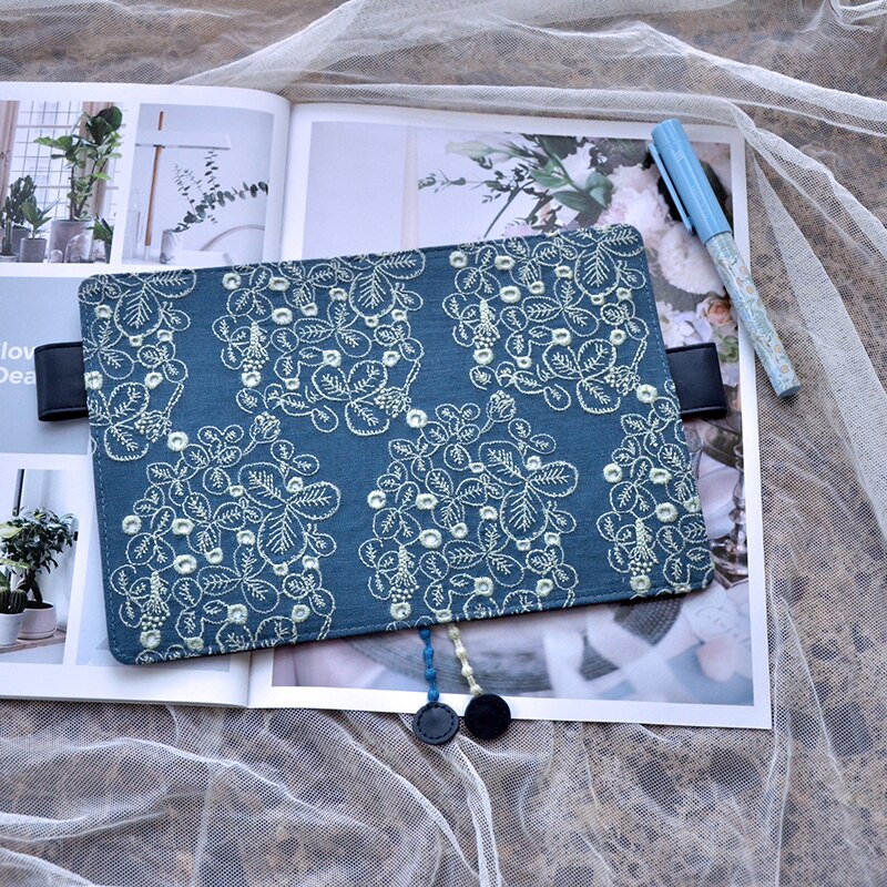 Hand Made Stitching Floral Cloth Cover DIY Journal Agenda Diary Supplies The Lucky Flowers A5 A6: Blue / ONLY A5 COVER