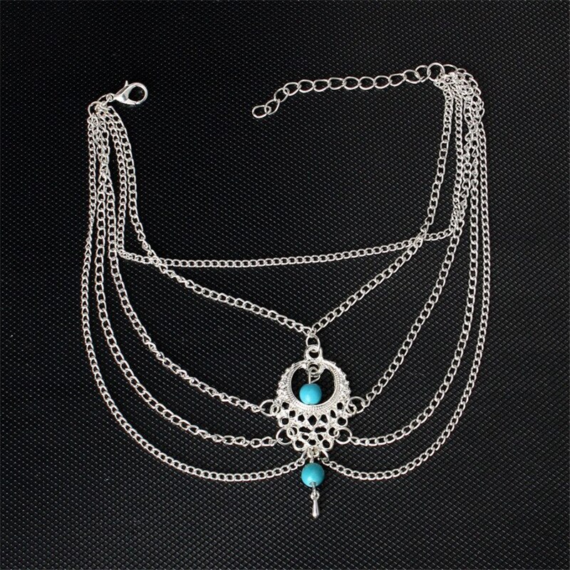 Boho Anklet for Women Antique Silver Color Leg Chain on the Leg Bohemian Ankle Bracelet Barefoot Sandals Beach Foot Jewelry: 30281