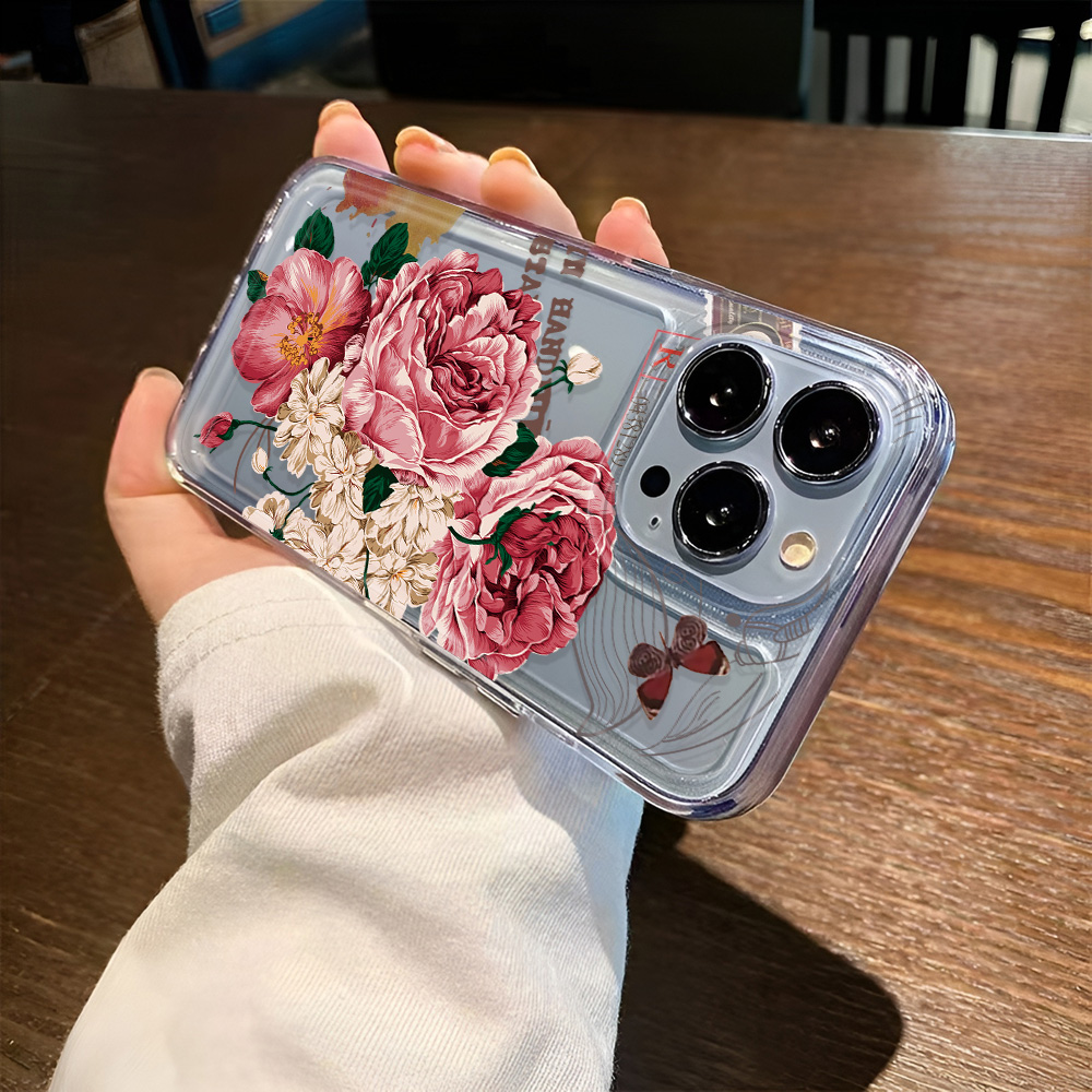 Funda de teléfono transparente con flores de lujo para Apple iPhone 16 15 14 13 12 11 Pro Max SE , funda trasera dura transparente