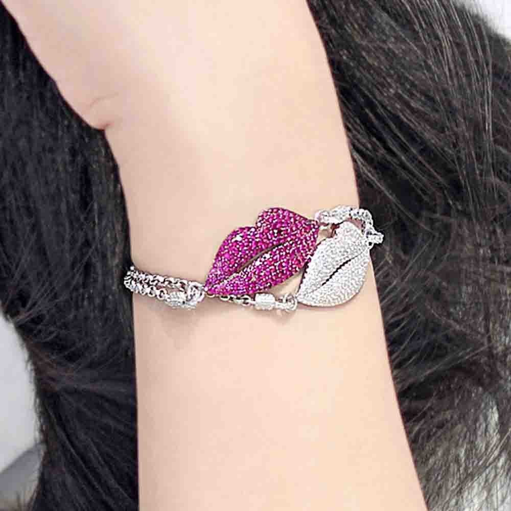 Europese En Amerikaanse Armband Met Alle-Wedstrijd Sexy Lip Armband Legering Vol Strass Cool Ornament
