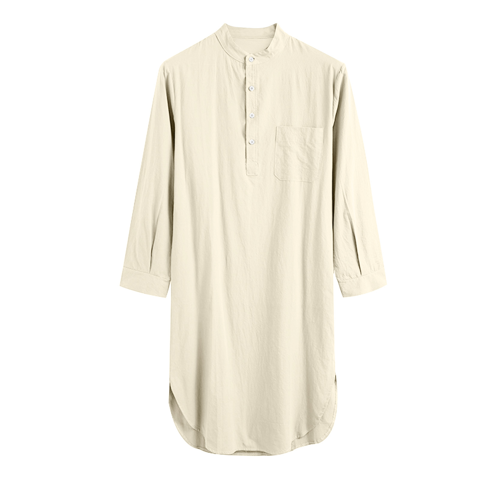 Abaya-Robe musulmane à manches longues pour homme, chemise de nuit en coton, longueur genou, tunique arabe, chemises noires, jubba, thobe blanc: L / Crème