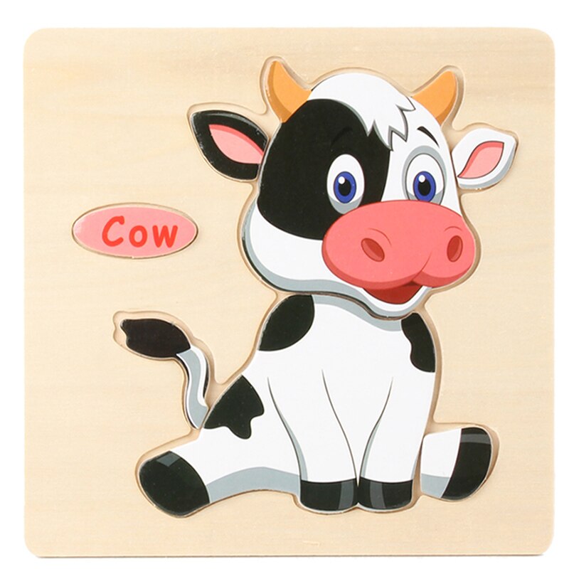 Di Puzzle Trama di Legno Animale Giocattoli Educativi di Apprendimento Precoce per I Bambini Per Bambini di Scuola Materna AN88: cow