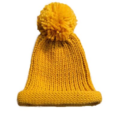 Kinderen meisjes baby muts gebreide wollen tijk muts met omslag herfst en winter warme muts twee ballen: Donkergeel