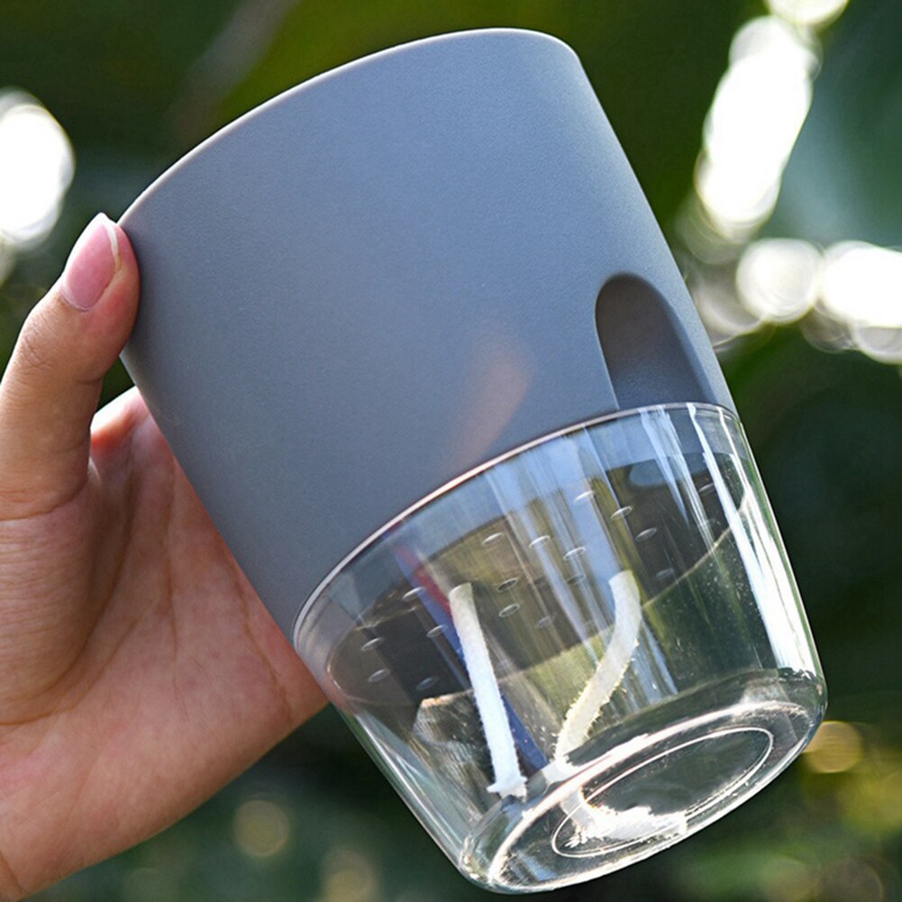 Maceta de agua de plástico de 2 niveles redonda de resina con autorriego hidropónico maceta para plantas hogar Oficina jardín decoración tiesto redondo