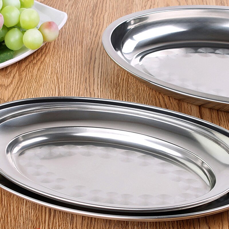 Non Magnetic Stainless Steel Plate Deepen Oval Plate Steamed Vermicelli Ordinary Shallow Dish 21-45CM Fish Dish