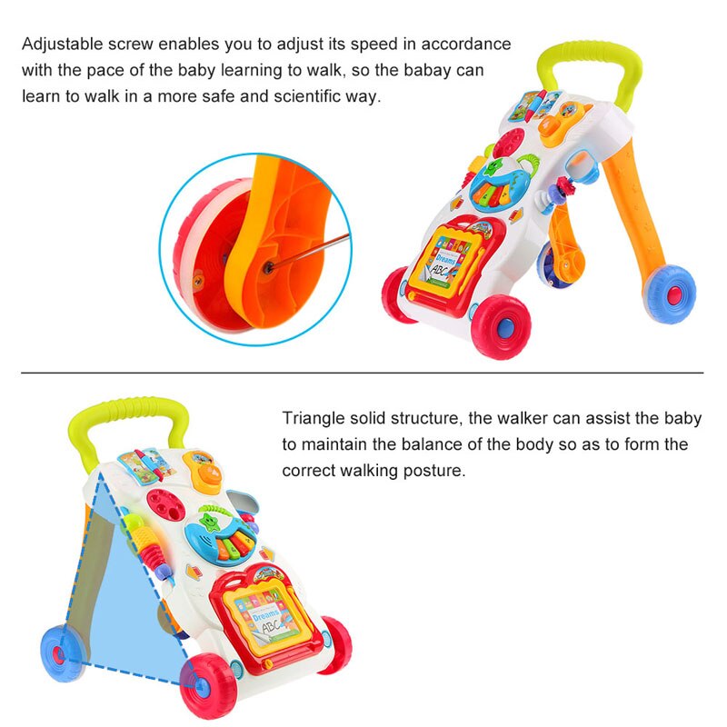 Andador de bebé sentado vertical con música, carrito de velocidad ajustable, juguete para de educación temprana