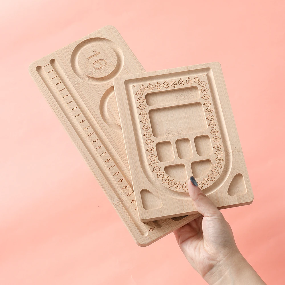 1 zestaw drewniana flokowana taca robić koralików DIY bransoletka naszyjnik elementy robić wyrobu biżuterii organizer robić koralików szara tablica z koralikami narzędzie pomiarowe