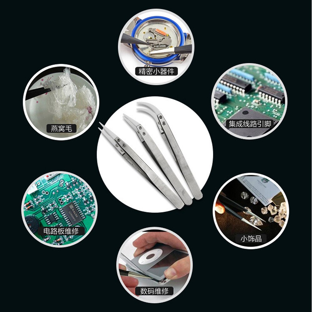Pinzas con puntas cerámicas de acero inoxidable, resistentes al calor, aislamiento, reparación de diamantes de imitación, pinzas de precisión, soldadura SMD