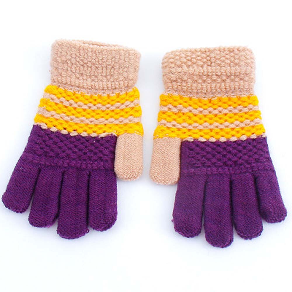 1 paio di Inverno Bambino Caldo Guanti Per Bambini Lavorato A Maglia di Stirata Guanti Bambini Guanti Unisex Guanti Pieni della Barretta Multicolore di Spessore Guanti: yellow and purple