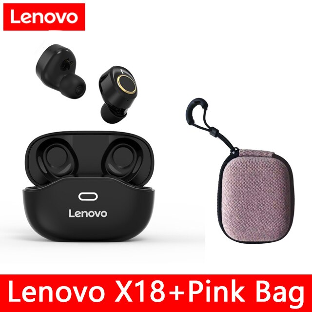 Lenovo X18 TWS écouteur sans fil Bluetooth 5.0 Super léger bouchon d'oreille longue batterie touches tactiles casque anti-transpiration sport écouteurs: Black add Pink bag