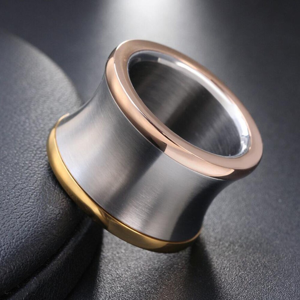 Nova chegada anéis de aço inoxidável para mulher tamanho 6, 7, 8, 9 10 gold-color mix grande irregular jóias redondas