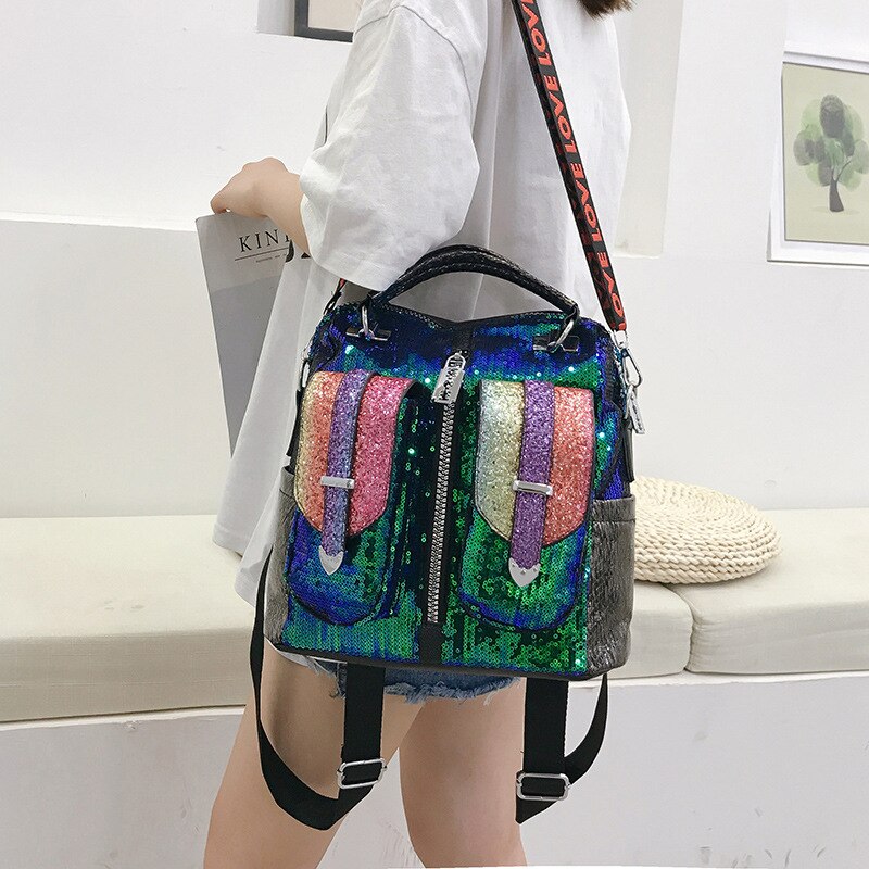 Draagbare Shining Pailletten Vrouwen Rugzak School Voor Meisje Reizen Grote Capaciteit Tassen Party Bags Glitter Rugzak Pu Rugzak