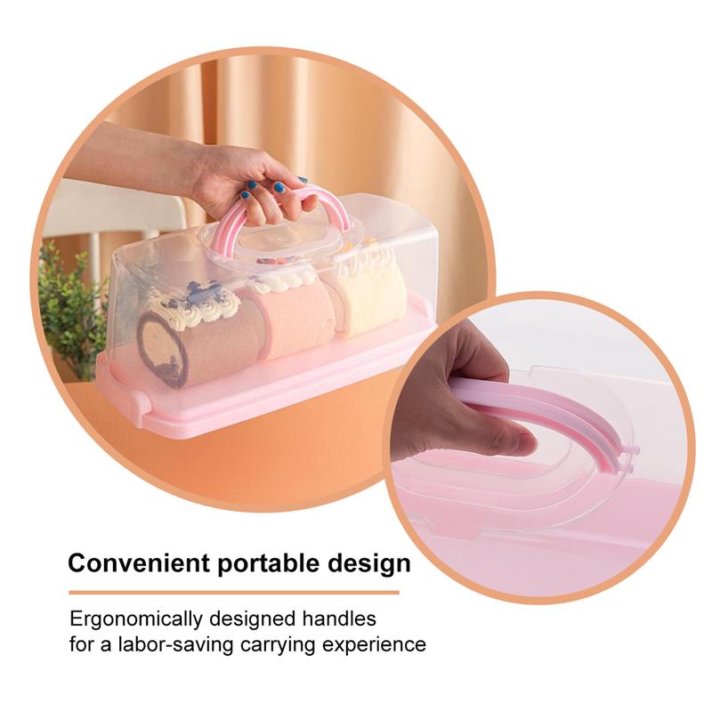Rektangel rostat brödkaka bärbar handhållen tårtförpackning matförvaringslåda förvaringslåda (rosa)