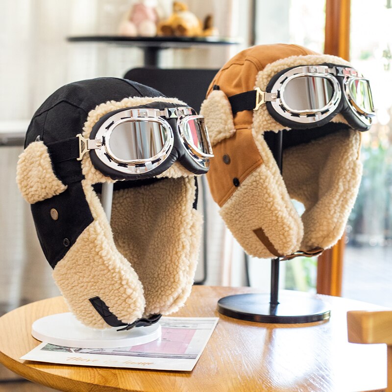 Pilot bomber hat unisex wind and cold winter cotton hat ear protection and velvet earmuffs cycling ski hat
