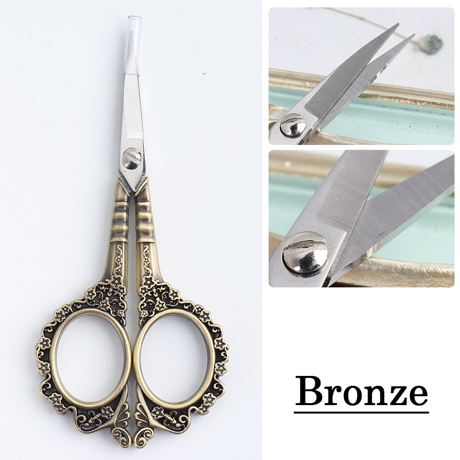 Tijeras para uñas estilo Retro, cortador de pelo de cejas y nariz, tijeras pequeñas de oro rosa para manicura, herramientas de maquillaje JI1852: Bronze