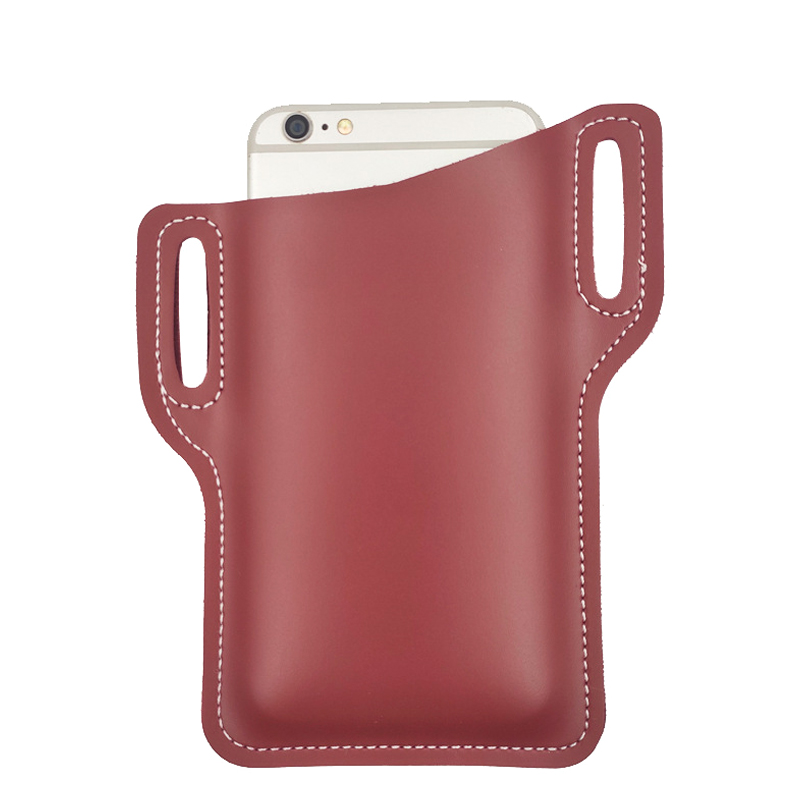 Protection Case Bag Durable Holsters For Phones Handmade Leather Waist Belt Loop Mobile Phone Holster 133x167MM: Wine red