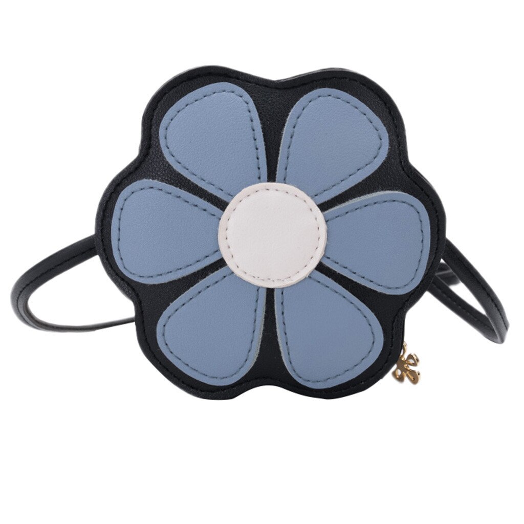 children cute flower girl shoulder bag leather simple zipper Messenger bag clutch bag purse: Blue