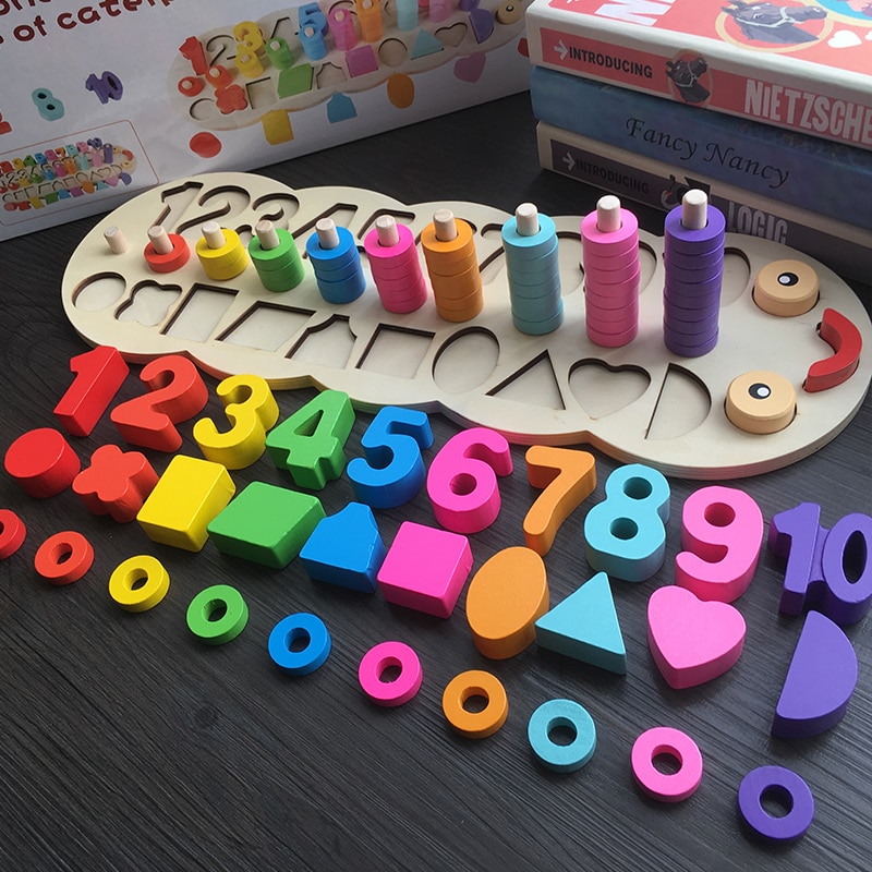 Juliana Children Wooden Toy Montessori Materials Learning Count Numbers Matching Digital Shape Match Early Education Toy