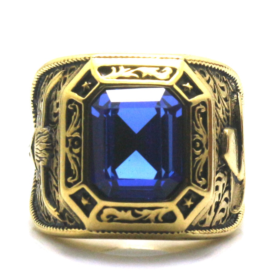 Mens Boys 316L Stainless Cool Golden West Cowboy Blue Green Stone Newest Ring