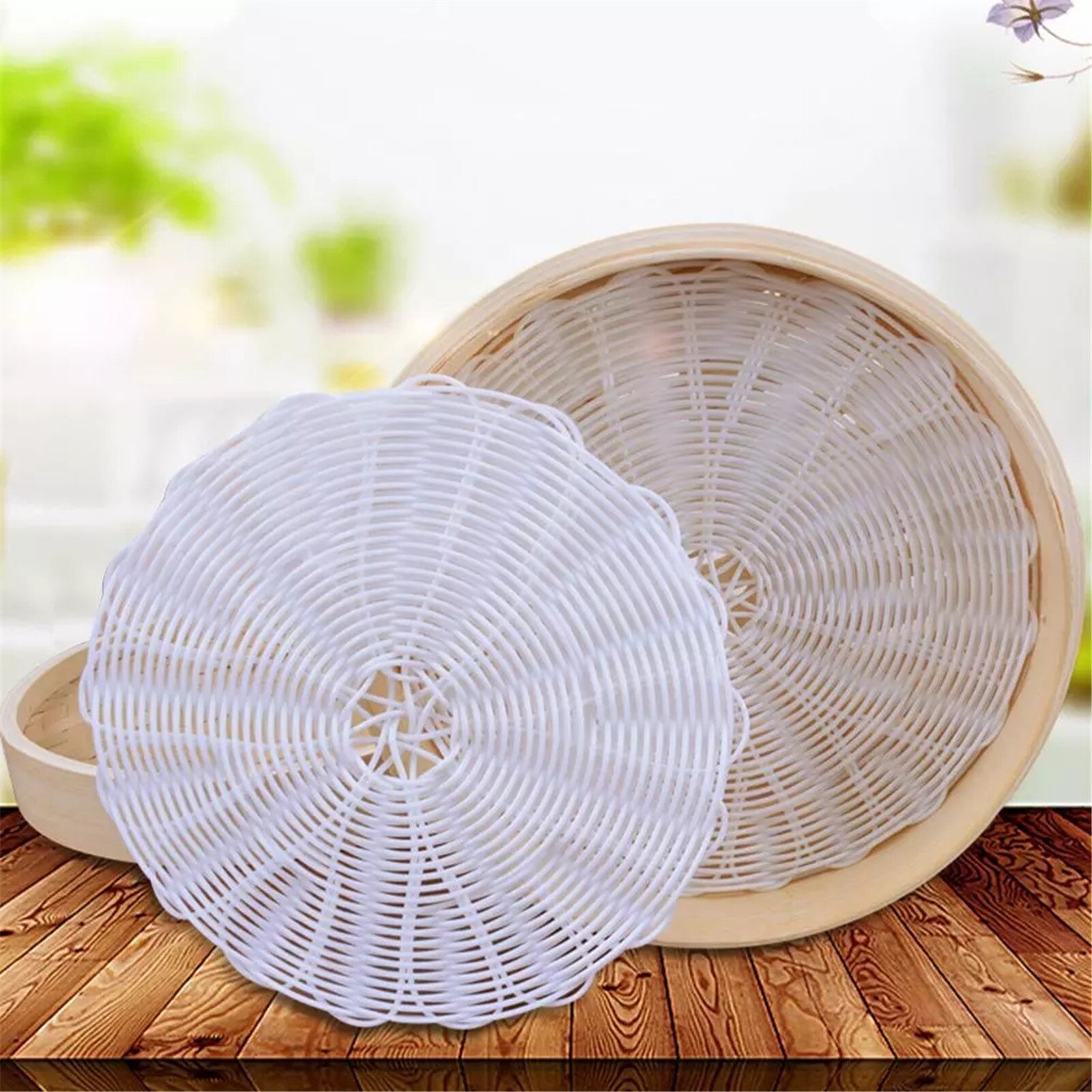 Round Rattan Woven Non-Stick Stuffed Bun Steamer Mat Dim Sum Tool Kitchen Cooking Dumplings Steam Mat Baking Liner
