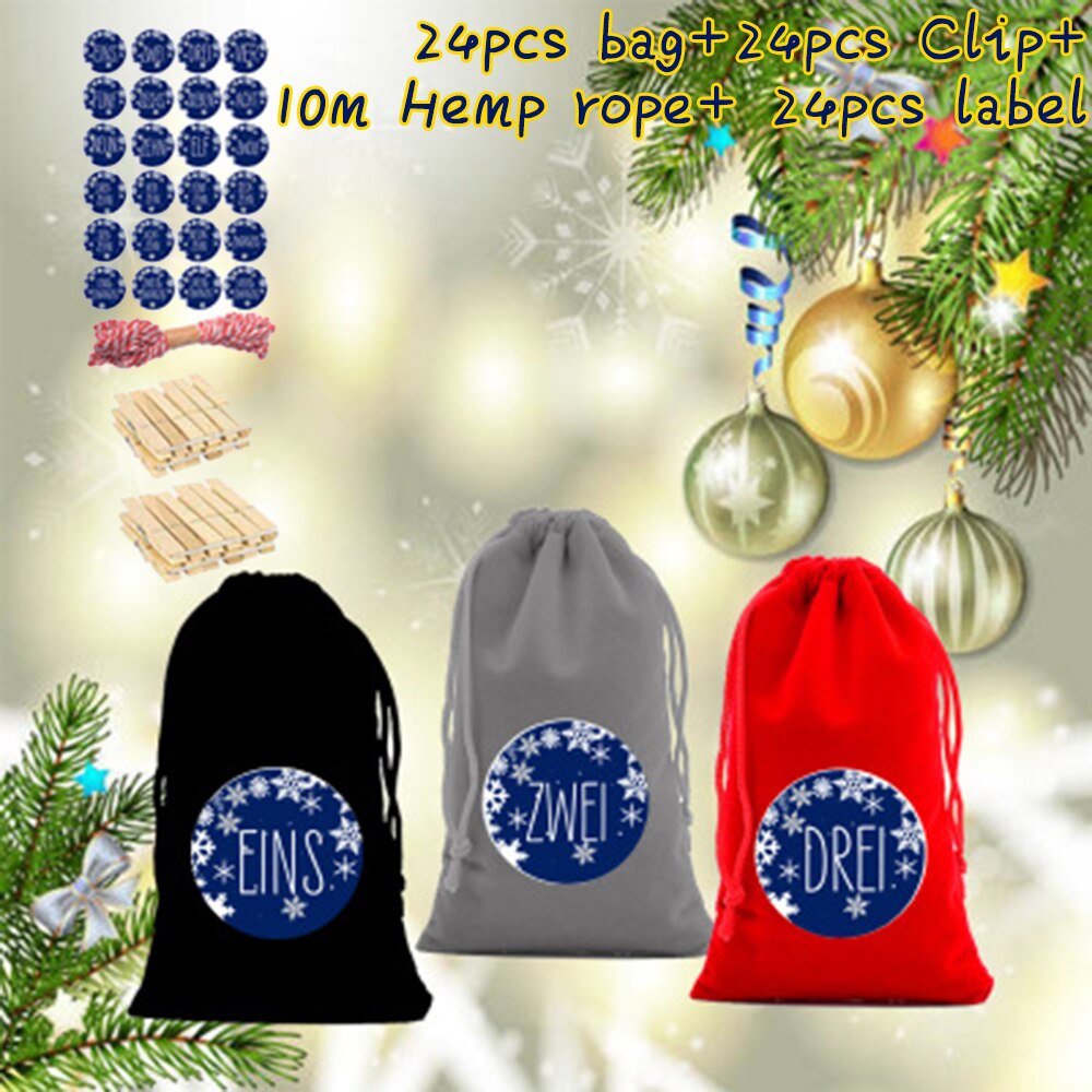 24 kpl tee itse joulukuvio adventtikalenteri karkki gif pussit riippuvat koristeet köydellä aikuisille ja lapsille