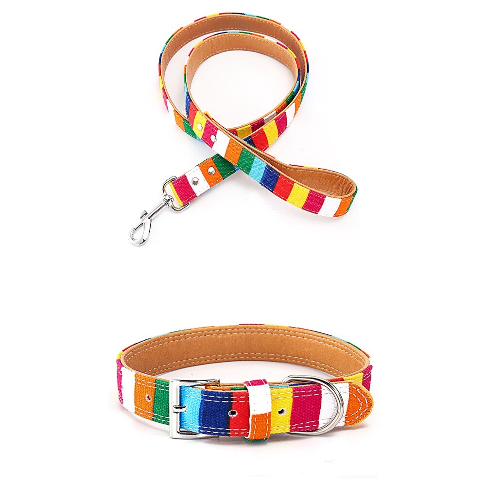 Hondenriem, kleurrijke gestreepte basis hondenriem, halsband voor honden, puppytouw, hondentuigje, chihuahua, kattenriem, huisdieraccessoires  lx0002: Halsband en riemset / L als foto's