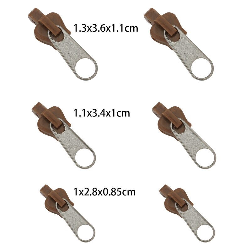 6Pcs/Set Instant Zipper Universal Instant Fix Zipper Repair Kit Replacement Zip Slider Teeth Rescue Zippers For Sew: Brown