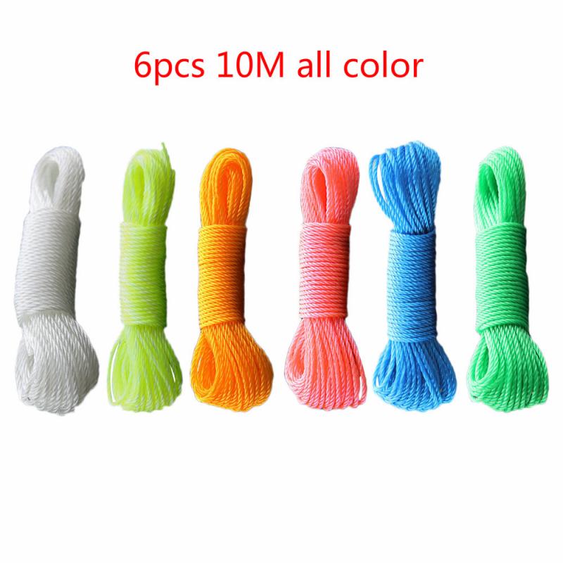 10m/20m Clotheslines Long Colored Nylon Rope Climbing Traction Tying Shade Net Rope Clothesline Garden Supplies: 6pc 20M all color