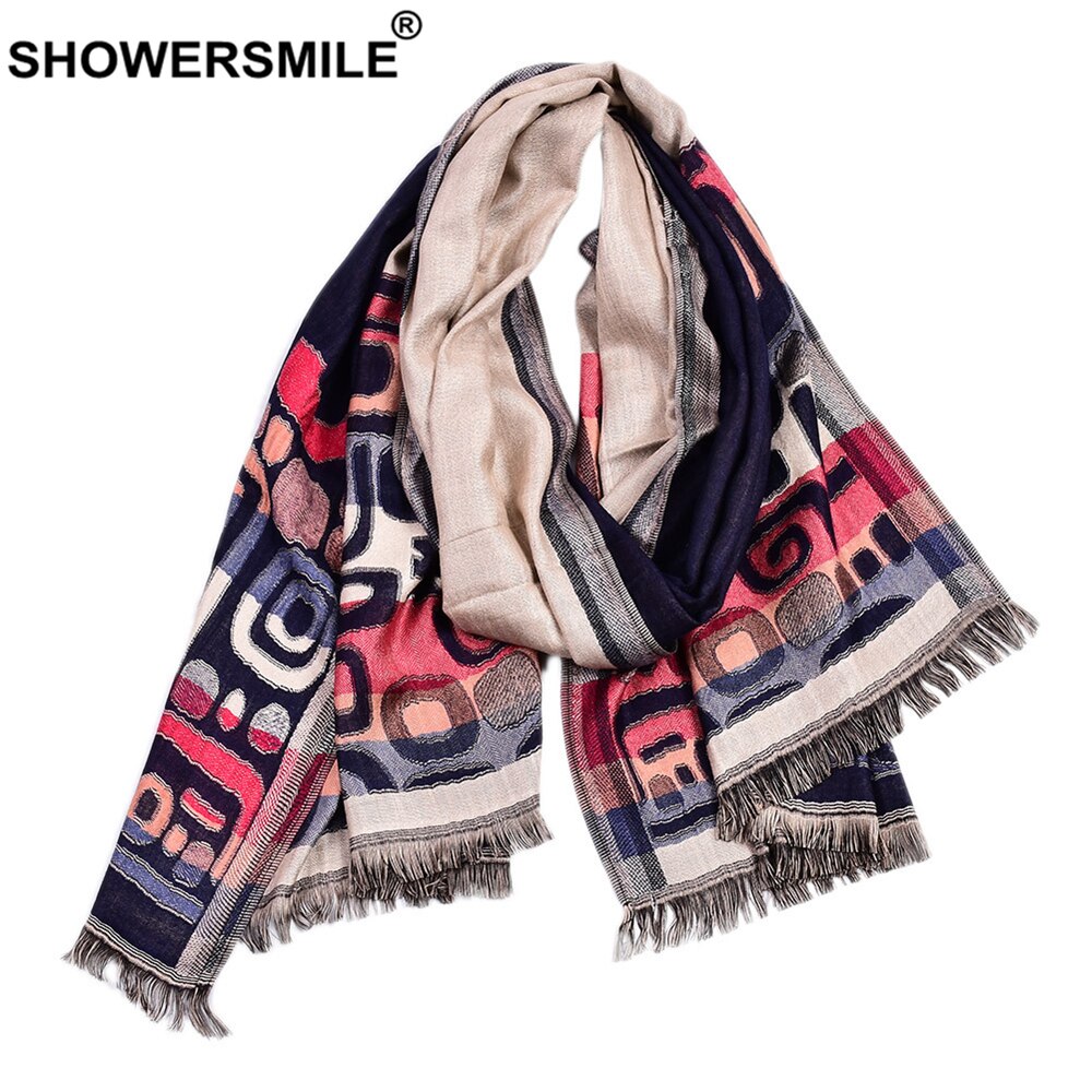 SHOWERSMILE Men Scarf Cotton British Style Scarf for Men Geometric Print Long Male Winter Scarves 195cm*65cm