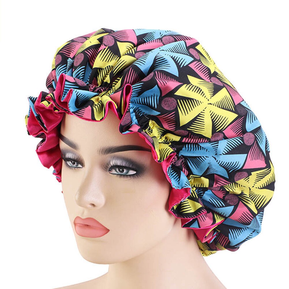 Frauen Afrikanische Blumen- drucken Satin- Nacht Schlaf Motorhaube Hütte Haarpflege Kappe Kopf wickeln Große Kopf Tragen Damen Headwrap Haar pflege Hütte