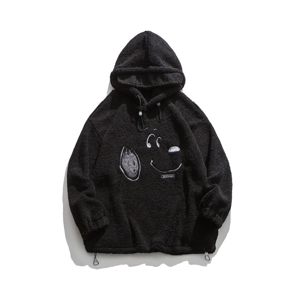 Dark Icon Embroidery Sherpa Hoodie Men Women Pullover Oversized Men's Sweatshirts and Hoodies Boy Girl Students Sweatshirt: black / M