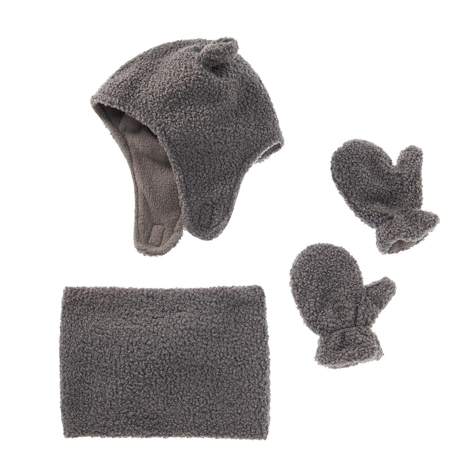 Kids Winter Warm Set Muts Sjaal Handschoenen 4 Stks/set Unisex Kind Teddy Kasjmier Fleece Motorkap Leuke Cap En Tonale sjaal Handschoenen: GRAY