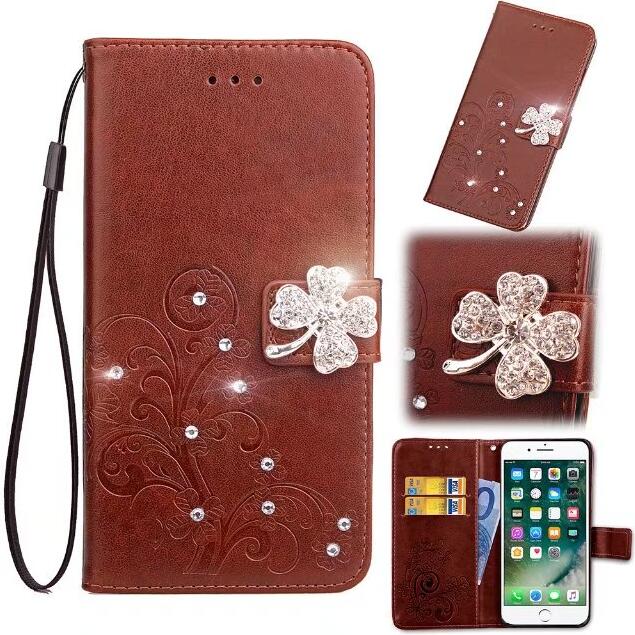 Abdeckung Telefonkasten Für Nokia Lumia 930 5,0 "N930 Flip Pu-leder TPU Shell Klee Diamant Stil Holster Tasche Kick High: Jewelled Brown