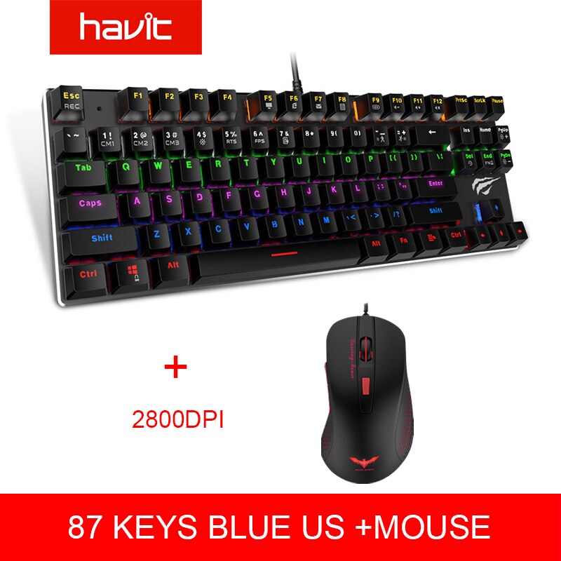 HAVIT Mechanical Keyboard 87 / 104 Keys Blue / Red Switch Wired USB Gaming Keyboard Backlight RU/US Keyboard For Desktop Laptop